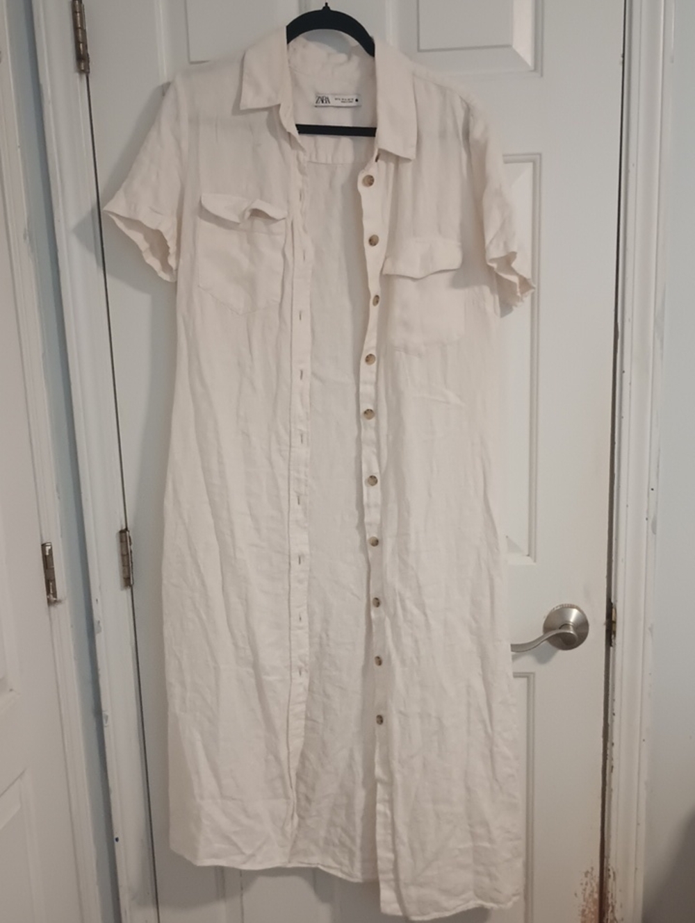 Zara Cream Button-Down Midi Shirt 100% Linen Dress